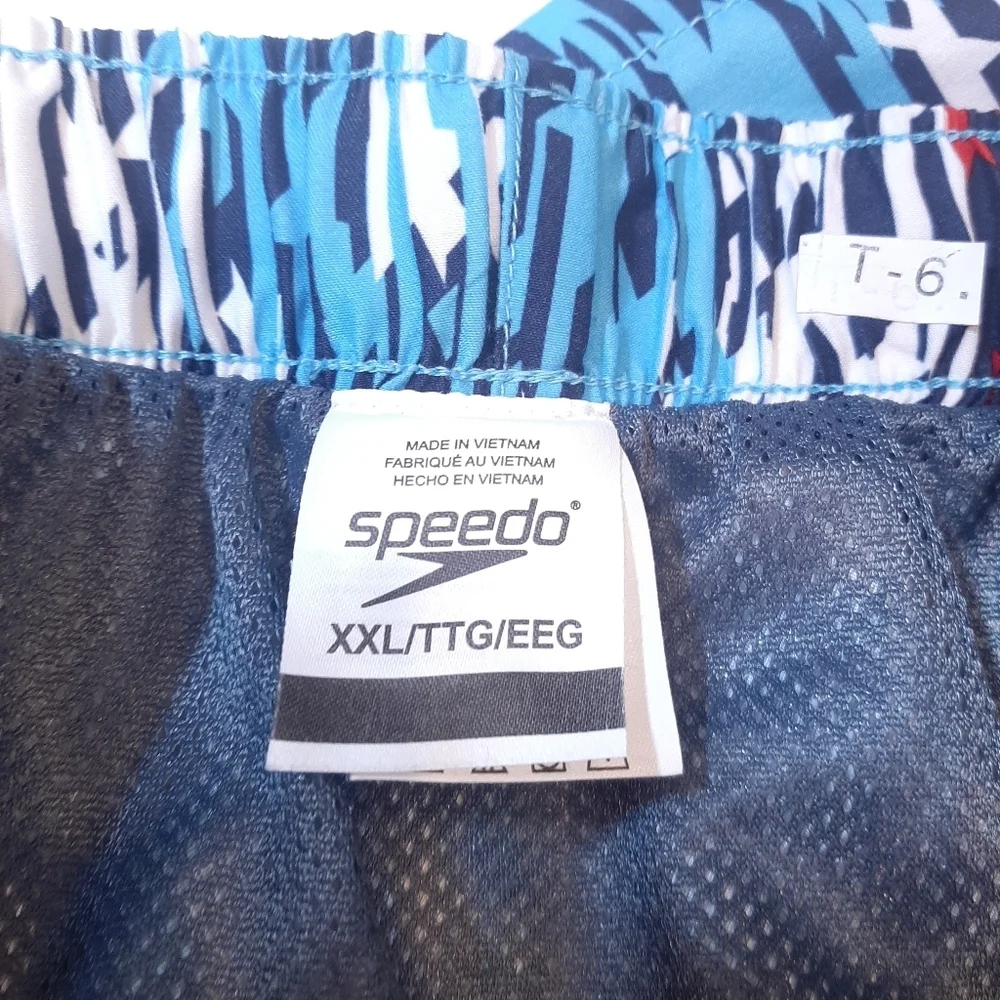 Speedo Mens Striped Swim Trunks Beach Summer Bathing Suit Mens XXL Blue Red